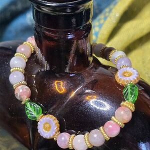 Purple Semi Prec. Stone Beaded Bracelet w/Flowers & Leaves